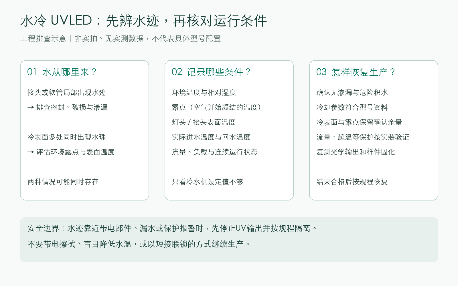 水冷UVLED结露与漏水排查工程示意，无实测数据